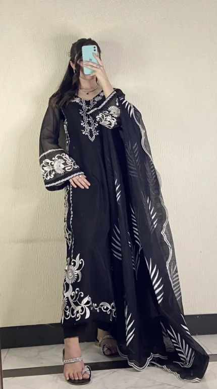 Cutwork ombre-silk net kurta 3 piece stitched