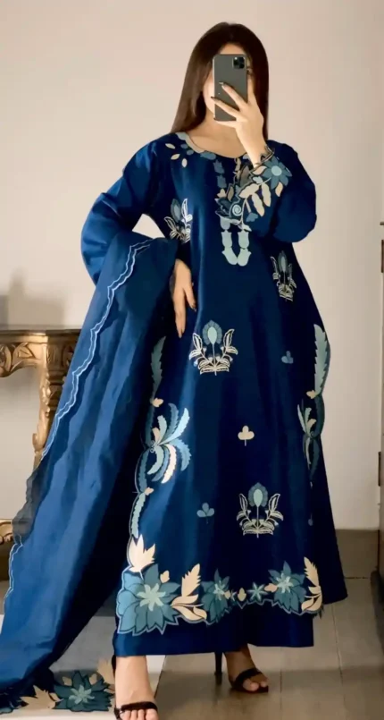 Teal Blue Elegant & Classy Stitched