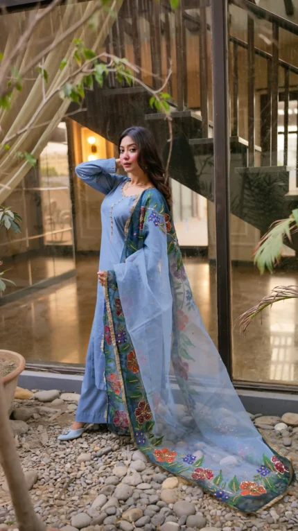 RJF054 Stitched Grey 3pc with potli